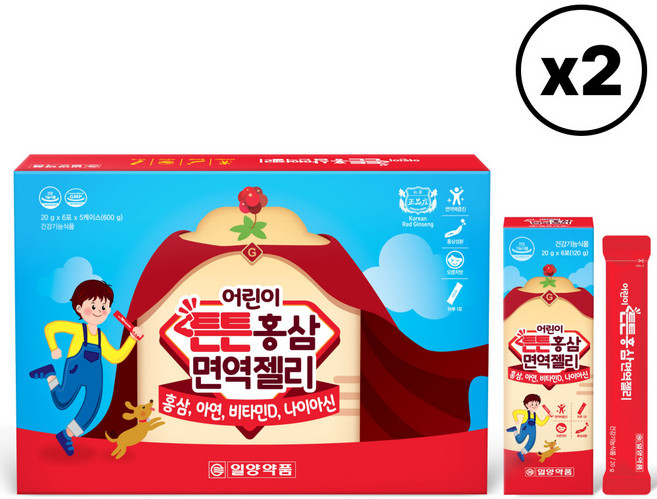 일양약품 6년근 어린이 키즈 홍삼젤리 스틱 비타민D 아연 나이아신, 2개, 600g