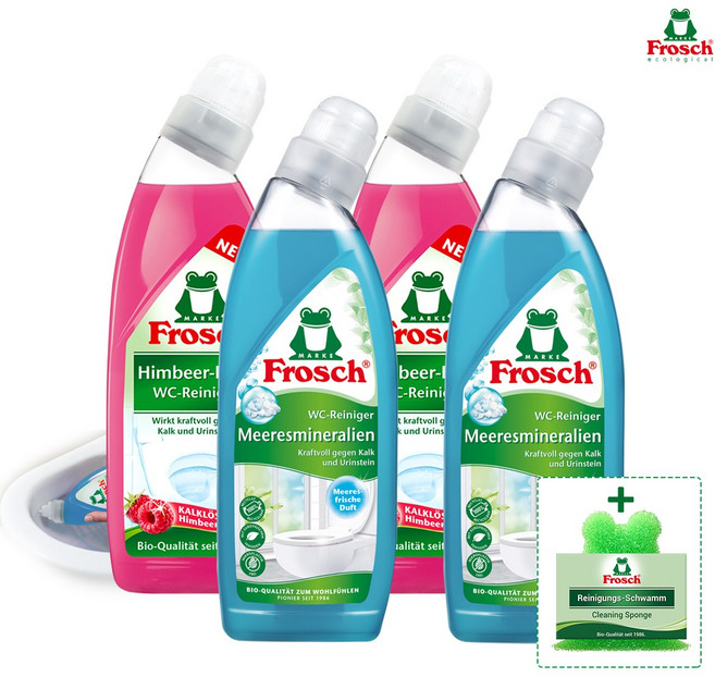 프로쉬 변기세정제 (미네랄2개+라즈베리2개+수세미), 4개, 750ml