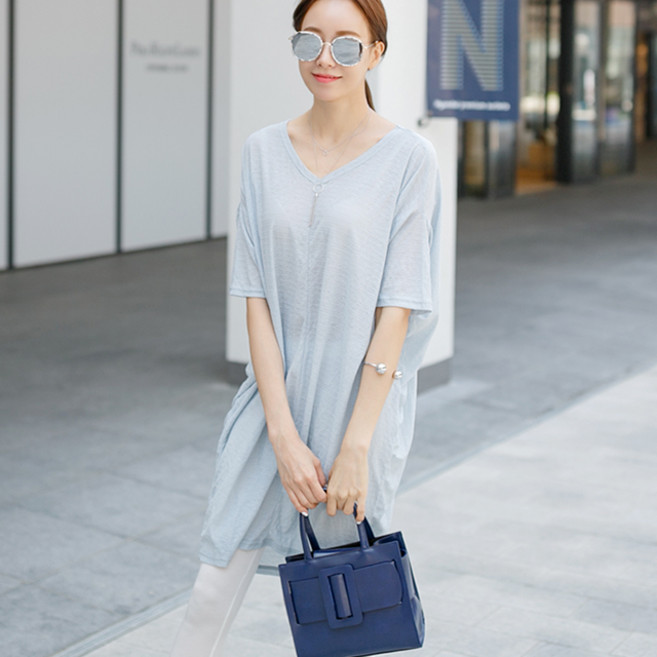 여성 반팔 롱 티셔츠 미디원피스 블랑크OPS