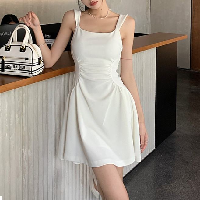 cammello 웨이스트 핀턱 디테일 나시 원피스 셔링 미니드레스