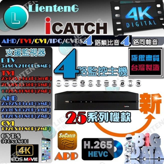 iCATCH 4路 4K 800萬 H.265 監視器主機 含稅 台灣製造, 1個, ICATCH可取4路監控主機4K