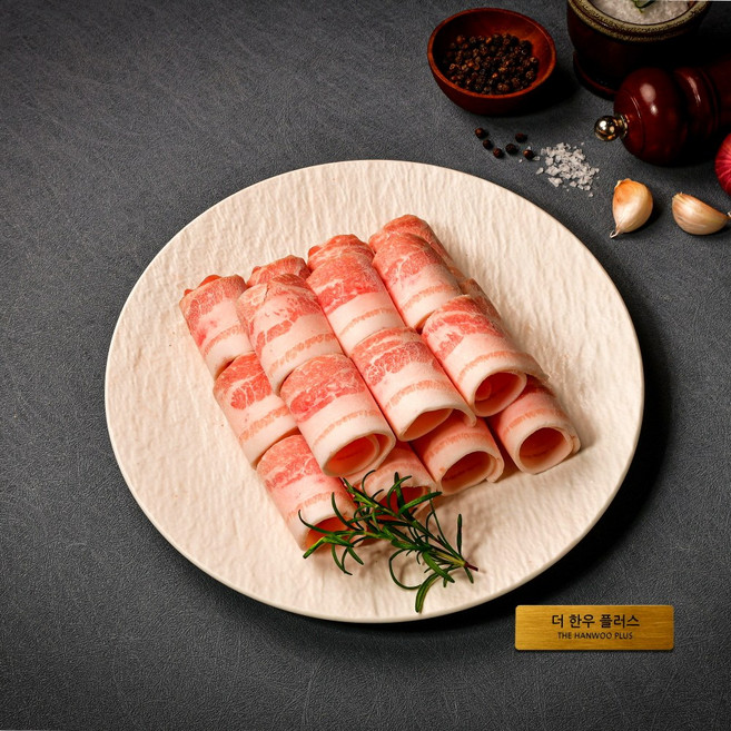 더한우플러스 한돈 무항생제 대패 삼겹살 올리브오일 시즈닝 구이용 냉동 600g, 1개