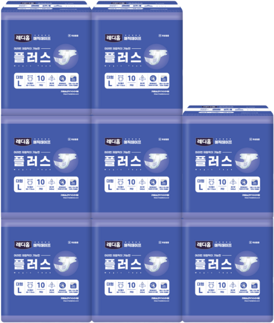 레디홈 남녀공용 매직테이프 성인용기저귀 실속형 플러스 한박스, 8개, 10개입, 대형