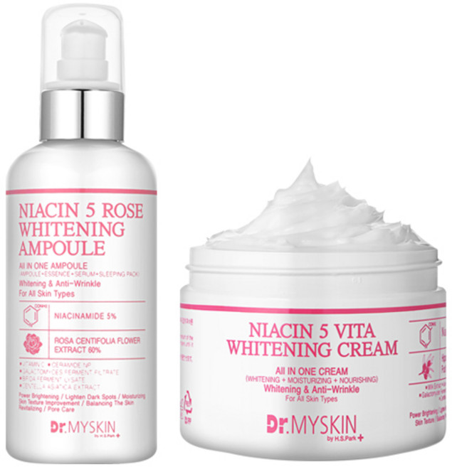 나이아신 5 비타 화이트닝 미백 크림 350g + 화이트닝 미백 앰플 200ml, 1개
