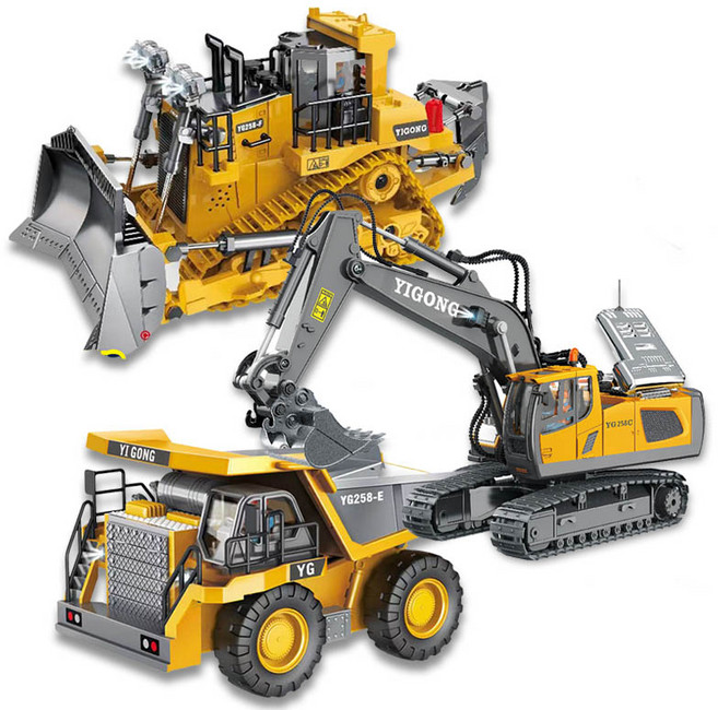 YIGONG 遙控挖土機 工程車玩具, 1個, (高配版)合金9通卸土機
