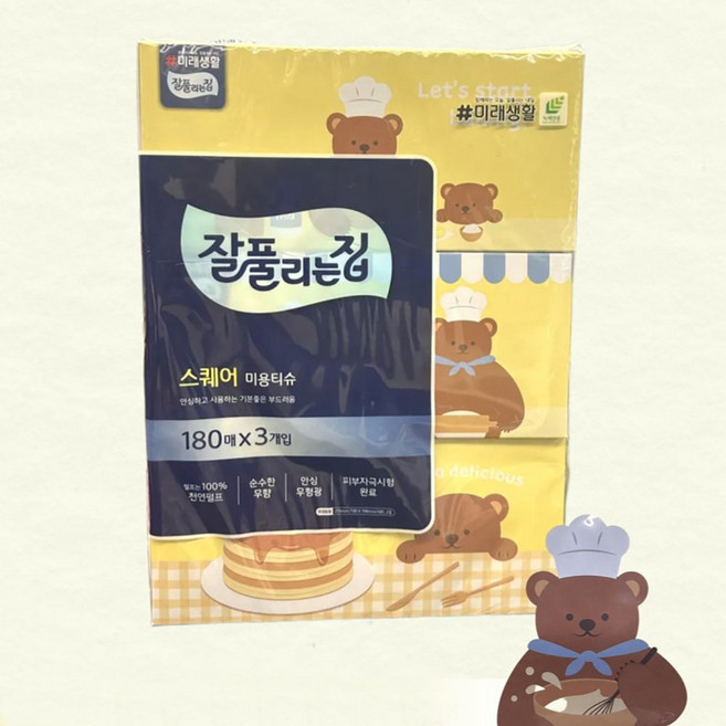 잘풀리는집 화장지 티슈 스퀘어 미용티슈 180매 x 3개입 pri+61604zm, 540매입, 1개