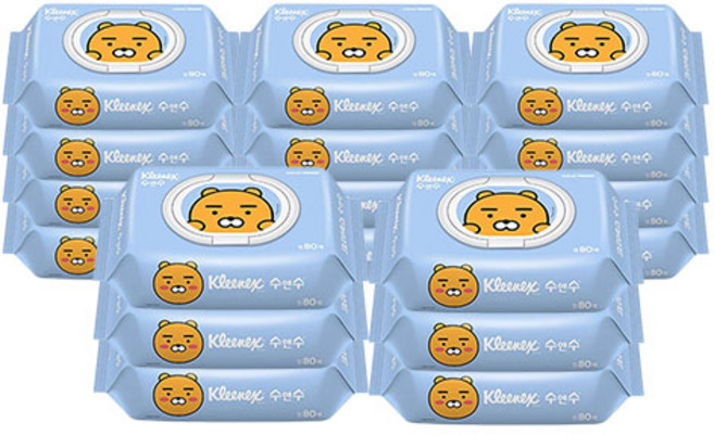 크리넥스 수앤수 카카오 라이언 물티슈 캡형, 18개