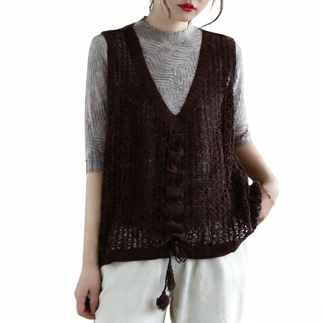 차쿠 여성 그물조끼 빈티지 니트 조끼 뱃살커버조끼 봄 여름 6색상