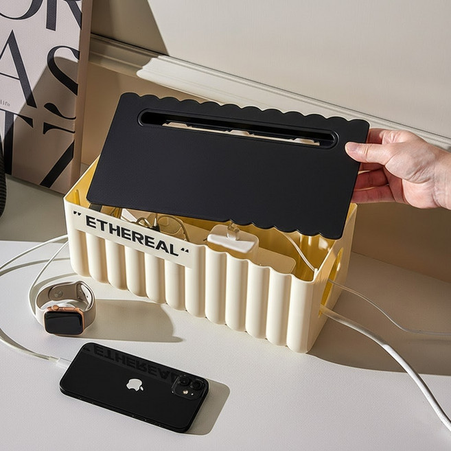 아이스토어 멀티탭정리함 전선 케이블 보관함, 크림블랙, 1개