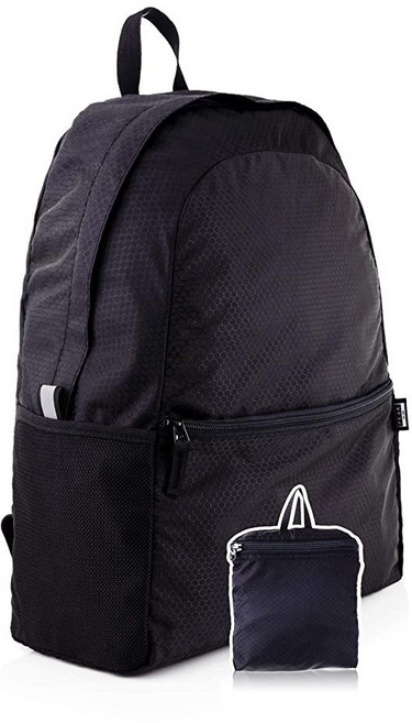 Peak Gear 접이식 백팩 - 컴팩트 패커블 데이 팩 - 평생 분실물 신분증 포함 블랙. 여행