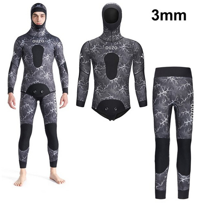바다 수영 슈트 철인삼종 서핑 카모 스피어 낚시 잠수복 여성 남성 3mm1.5mm 네오프렌 2 피스 후드 슈퍼 스트레치 잠수복, bcm3005b-3mm, l