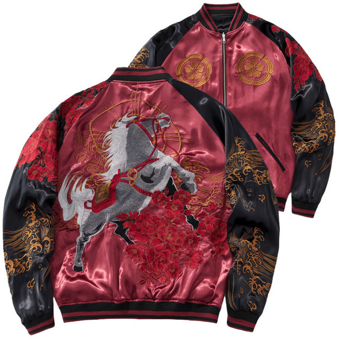 스카잔 말 자수 리버시블 항공점퍼 블루종