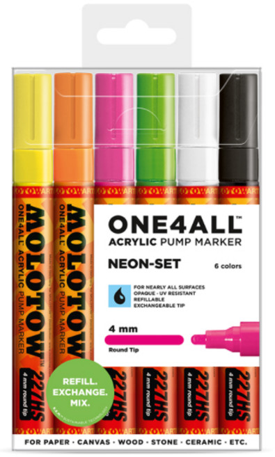 [모로토] 아크릴마카세트 ONE4ALL NEON 4mm 6색 - 아크릴펜 아크릴물감 마카펜 모로토우 MOLOTOW 모로토 네온 형광컬러