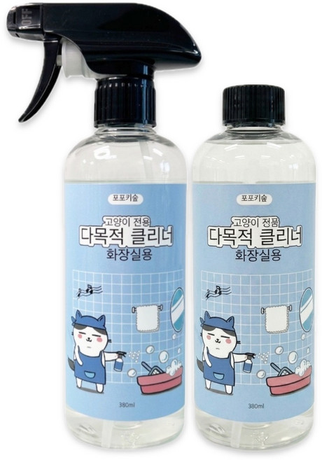 고양이 반려동물 용품 전용 다목적 클리너 포포키숲 화장실 세트(본품380+리필380), 1개, 760ml