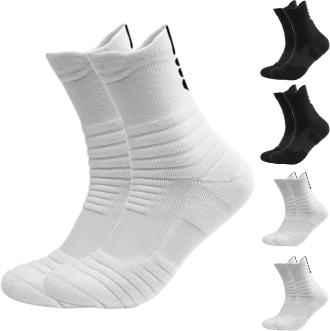 크로스몰 스포츠양말 이중쿠션 도톰 중목 운동용 5켤레 세트, 화이트3+블랙2, 1세트