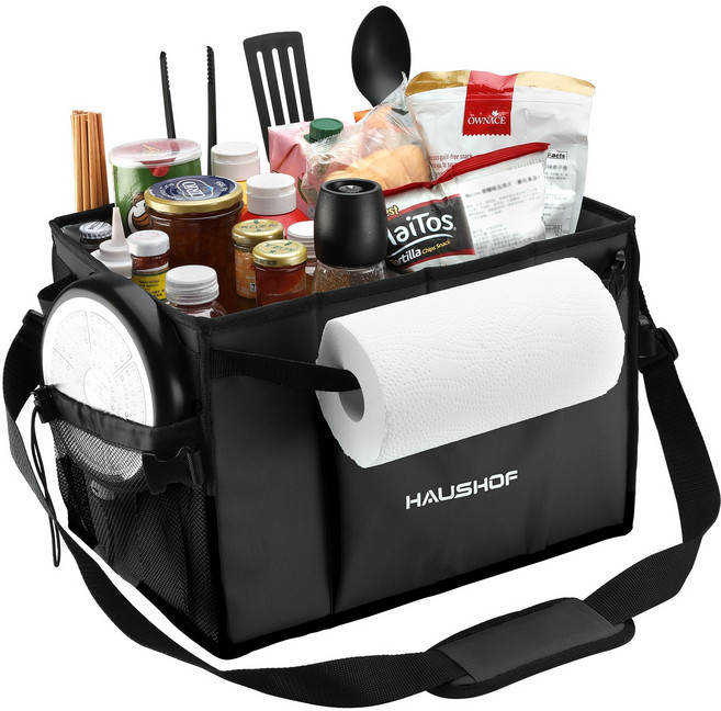 HAUSHOF 대용량 접이식 바베큐 캠핑가방 수납 멀티백 캠핑용품 피크닉 가방, 1개, 블랙