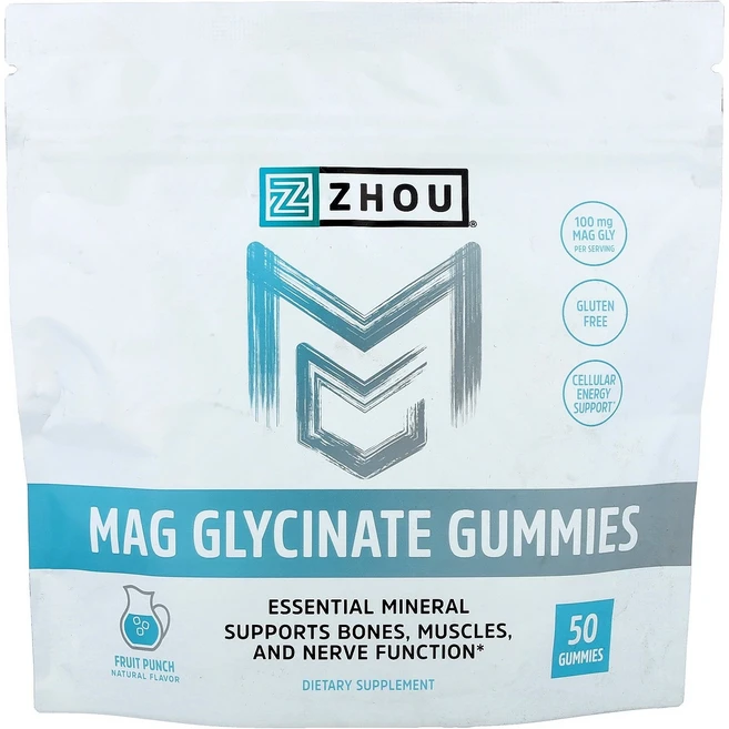 Zhou Nutrition 조우뉴트리션 마그 글리시네이트 프루트펀치 50mg 50 구미 마그네슘 영양제, 1개 - 쿠팡