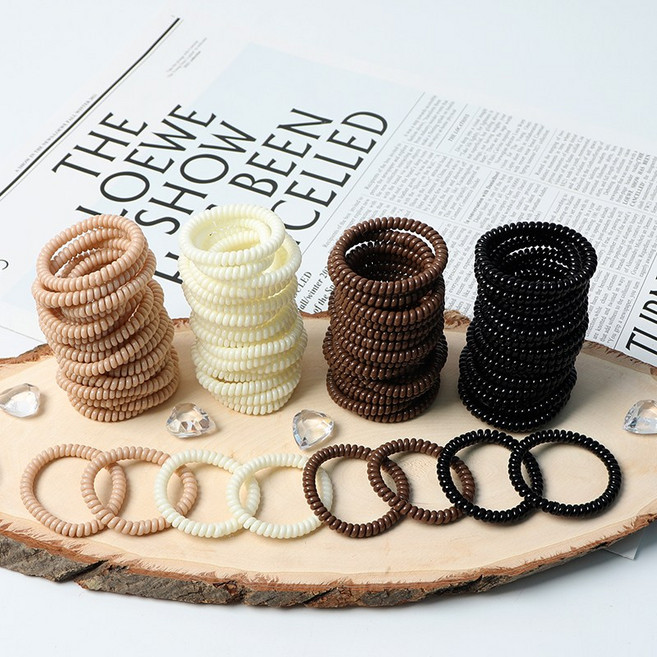 뮤즈 탱탱 스프링 머리끈 컬러 4종 100개입 / 북밴드 다용도걸이 머리끈 전화선머리끈 꼬불이머리끈 헤어밴드