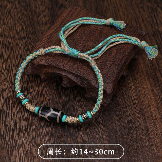 西藏九眼天珠項鍊 手工編織吊墜