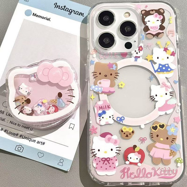 헬로키티 산리오 캐릭터 삼성 갤럭시 폴드 시리즈 s21 s22 s23 s24 s25 ultra 낙하방지 보호 비즈 홀더톡 핸드폰 범퍼케이스