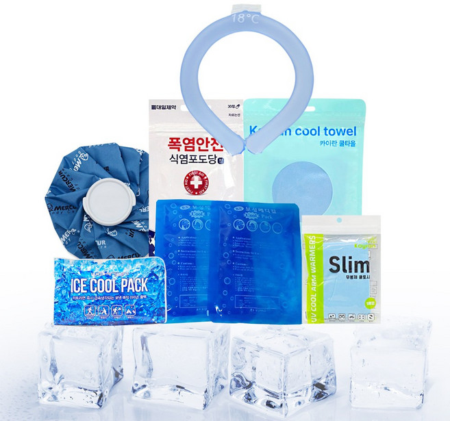 폭염방지 7종 키트세트 여름아이템 넥쿨러 냉온찜질 주머니 쿨타올 식염포도당 냉온찜질팩 아이스 넥밴드, 2세트