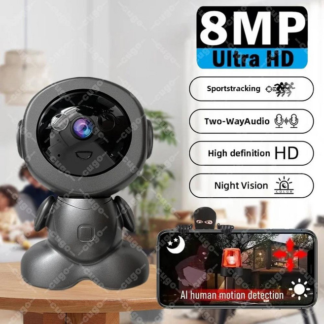 감시 로봇 카메라 보안 모니터 양방향 오디오 무선 홈 스마트 추적 줌 캠, 03 8MP Camera NO Card, 04 AU 플러그, 1개