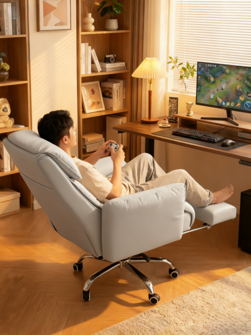 GAPINO 침대형 리클라이너 사무실 중역의자 컴퓨터 사무실 중역의자 의자 책방 오피스 흔들의자 게이밍 사무용 의자 안락의자, 그레이