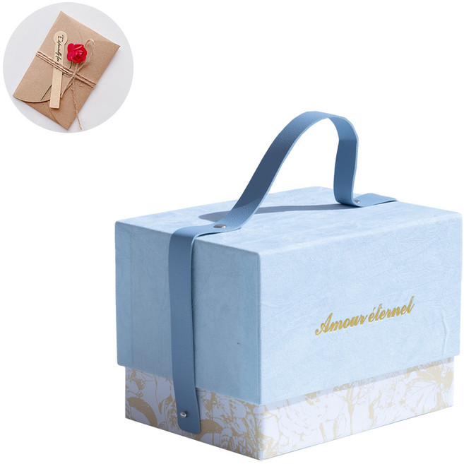 VITALO 프리미엄 핸들 기프트박스 고급 답례품 선물상자 포장박스 선물케이스 (감사카드 지급), 1개, VTL_BU(블루)