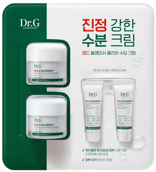 닥터지 레드 블레미쉬 클리어 수딩크림 50ml(2ea)+10ml(2ea) 시카 수분 진정, 1개 - 쿠팡