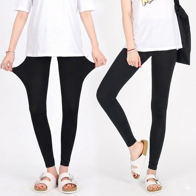 1+1 시원한 아이스 쿨링 원단 비침없는 10부 레깅스 빅사이즈 F~7XL 고무줄 쫄바지 접촉냉감 흡한속건 빠른건조 여성용