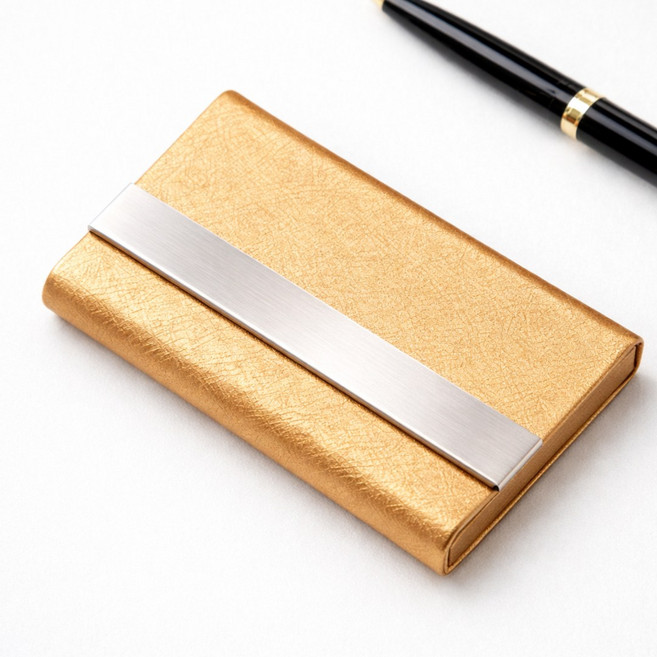 굿즈라이프 마그네틱 가죽 고급 메탈 명함 케이스, 1개, 시그니처골드