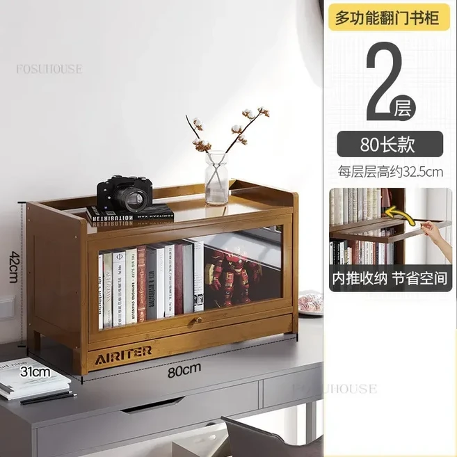 바닥형 어린이 책장 심플한 책꽂이 가정용 거실 벽 수납장 모던한 대나무 수납 선반 Zn Z, 14 80cm-2 layer