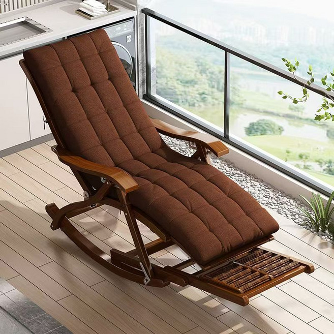 AIDU 대나무 접이식 흔들의자 점심휴식 앉기 겸용 안락의자 부모님한테 선물, 차색-발받침+매트