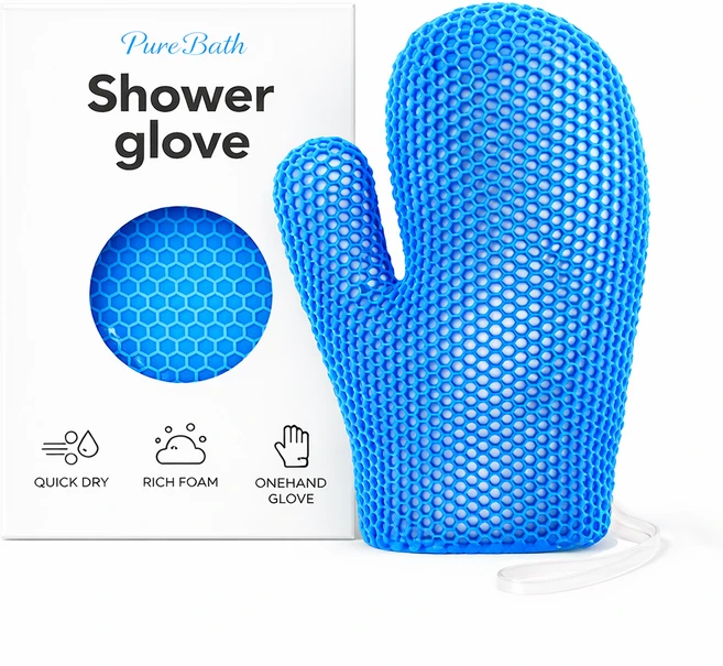퓨어바스 프리미엄 샤워 스크럽 글러브 저자극 각질케어 장갑 실리콘 스트랩 (pb-1011), 블루, 1개, 1개입 - 쿠팡