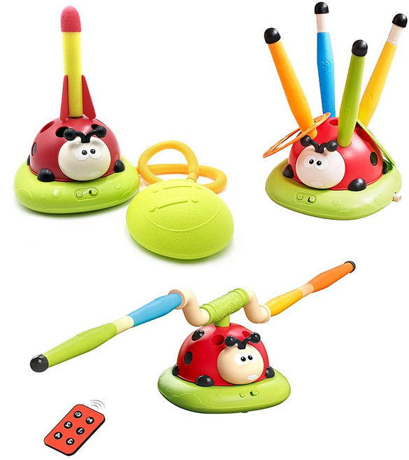 무당벌레 3in1 어린이 줄넘기 고리 링 던지기 로켓 운동 놀이 세트, 1개