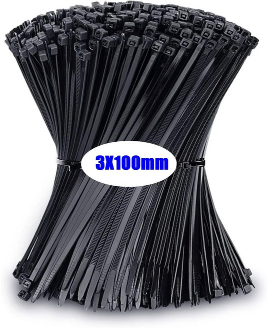 케이블 바인더 플라스틱 실외 내성 지퍼 다목적 자동 랩 관리 번들, 300pcs, Bla 3x100mm, 1개