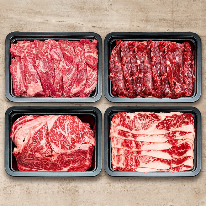 소고기 4종 등심 갈비살 토시살 우삼겹 야들야들한 참고기 세트 프리미엄 소고기 특수부위 4종, 900g, 1개