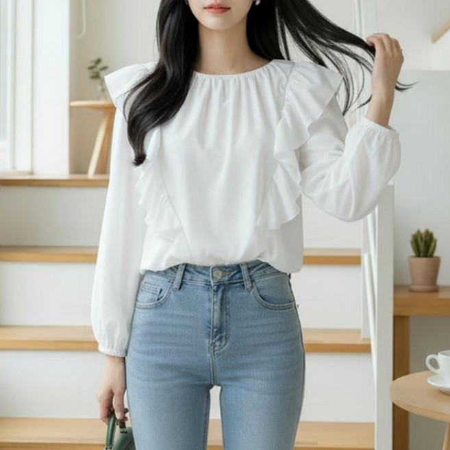 메이킹유 프릴 라운드 소매밴딩 긴팔 I1898리니트블라우스