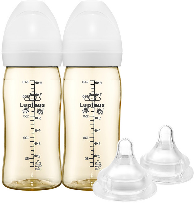 루피너스 PPSU 젖병 240ml 트윈팩(크림화이트/2개입)+젖꼭지(2개입), 루피너스 PPSU 젖병 240ml 트윈팩(크림화이트), 젖꼭지 3단계(3~7개월)
