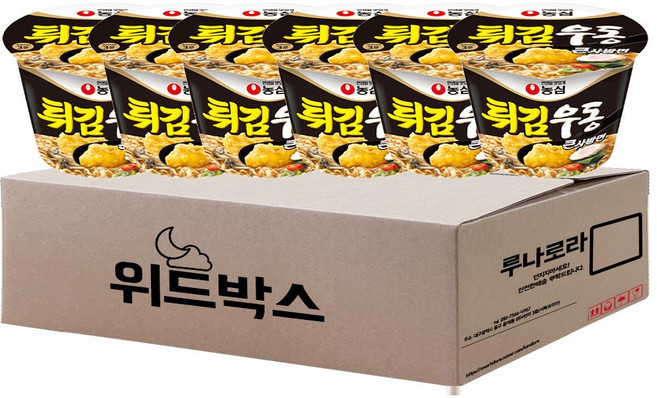 농심 튀김우동 큰사발면 111g, 6개