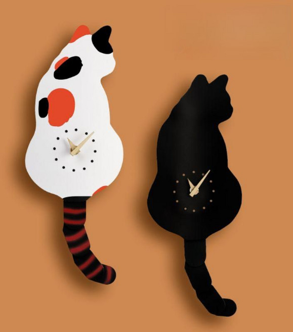 고양이 벽시계 일본 인테리어 시계 포인트 움직이는시계 15인치 디자인, C--004