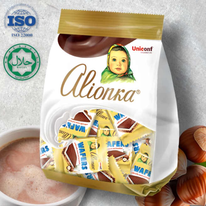 Waffles ALENKA HAZELNUTS COCOA 알렌카 헤이즐넛 코코아 와플 200g, 1개