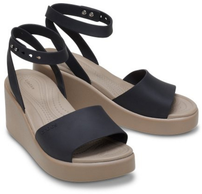 크록스 브루클린 앵클 스트랩 웨지 통굽 키높이 샌들 블랙