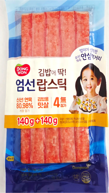 냉장 동원 김밥에 딱 엄선랍스틱 140g+140g, 2개, 140g