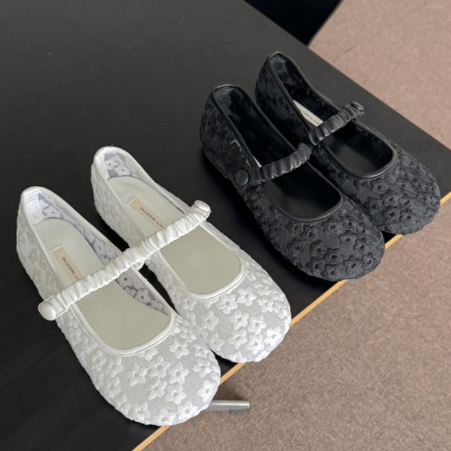 여성 꽃무늬 시스루 망사 메리제인 단화 플랫슈즈