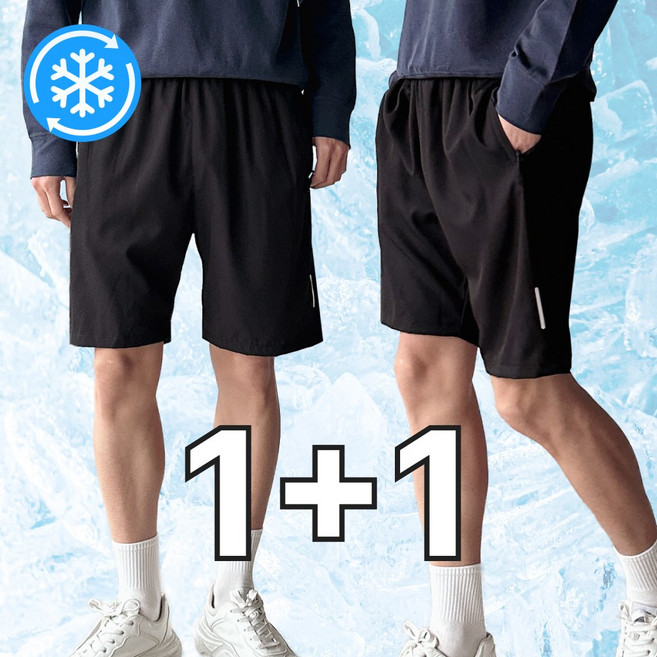 핏노블 2P 남자 반바지 5부 여름용 트레이닝 밴딩 팬츠 1+1