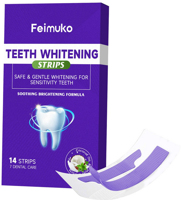 Feimuko Teeth Whitening Strips 한 상자에 14매 부드럽게 치아를 깨끗이 하고 구취를 제거하며 상쾌하게 일상적으로 관리해줍니다, 1개