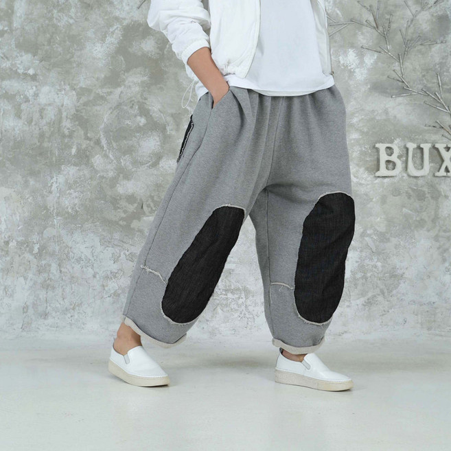 벅시루 긴데님빵 그런지 쭈리면 여성 간절기 9부 밴딩 트레이닝 배기팬츠