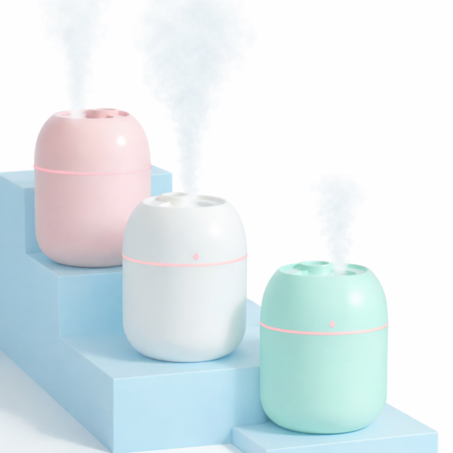 다판다지니 USB 충전식 저소음 휴대형 미니 LED 가습기 220ml, 화이트