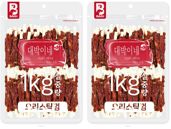 대박이네 실중량 대용량 강아지간식 애견간식, 오리스틱껌, 1kg, 2개